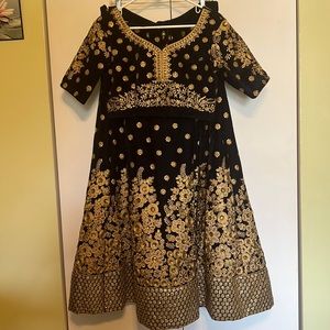 Blue velvet heavy gold embroidery Lehenga Choli